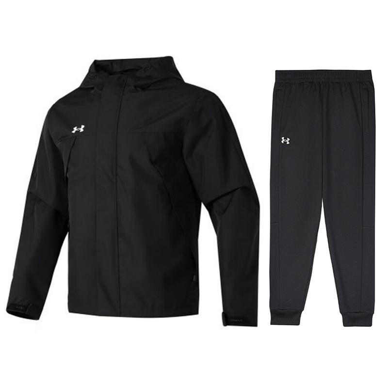Under Armour Winddichte Jacke mit Reißverschluss Laufmode Bequeme Lange Hose Lässiger Sportanzug Herrenanzug Schwarz 23600401-001+24500703-001 M black