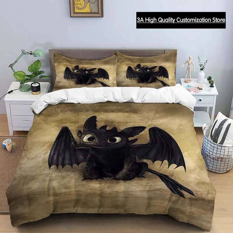 Cartoon-Drachen-Bettwäsche-Set Niedliche Süße Bettbezug mit Kissenbezug Einzelbett Doppelbett King-Size-Bettdecke Bettdecke Heimtextilien EU Double(200*200cm)3pcs