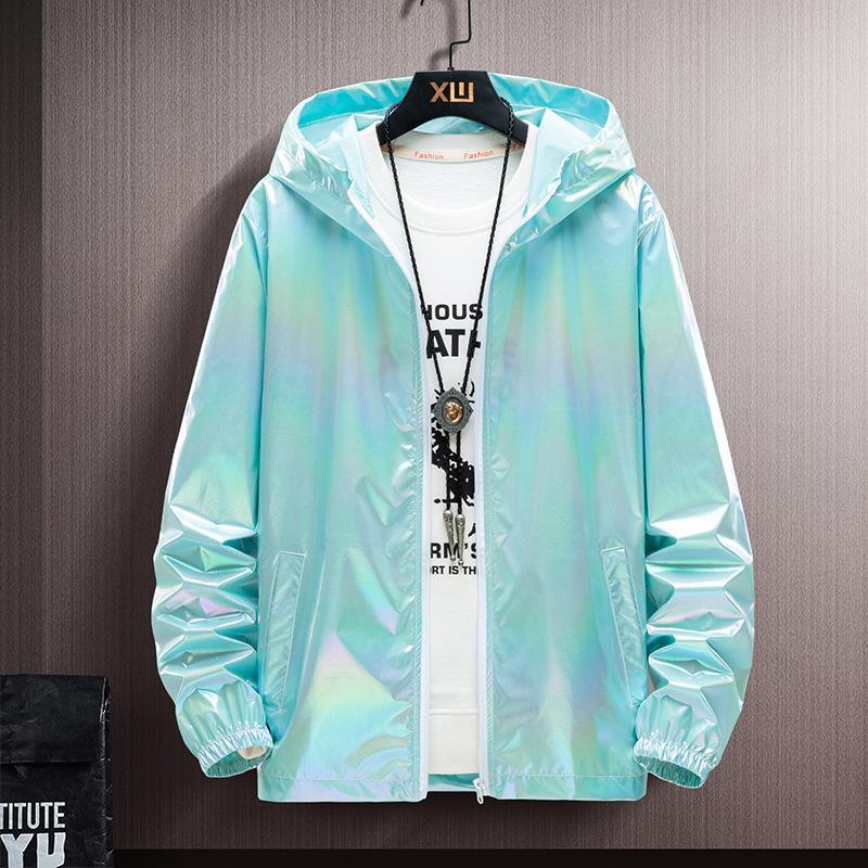 Sommer bunte reflektierende Sonnenschutzkleidung Jacke für Herren: Ultra-dünne Eis-Seide Bunte Leichte Jacke für Paare, Trendiger Farbverlauf-Mantel 6XL himmelblaue