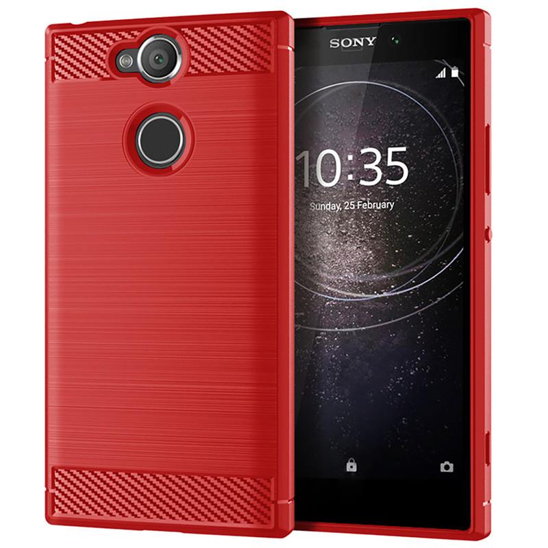 Stoßfestes Carbonfaser-Gehäuse für SONY Xperia XA2 Ultra, gebürstete Textur, Gummi-Silikon-Gehäuse für Sony Xperia XA2ultra-Telefonabdeckung Sony XA2 Ultra rot