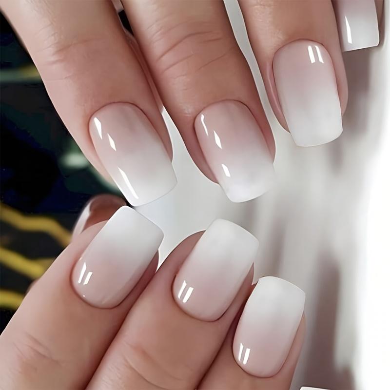 Mittelgroße quadratische Aufdrücknägel, Farbverlaufs-Kunstnägel, Volldeckende Kunstnägel für Frauen und Mädchen MJE578