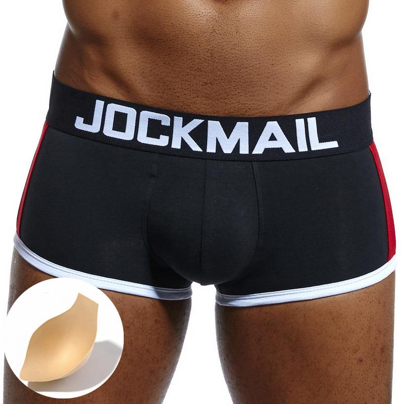 Boxershorts JOCKMAIL Marke Baumwolle Trunks Abnehmbare Schwamm Gepolsterte Pads männer Unterwäsche Push-Up Being Shaped Sport männer Unterhosen L schwarz