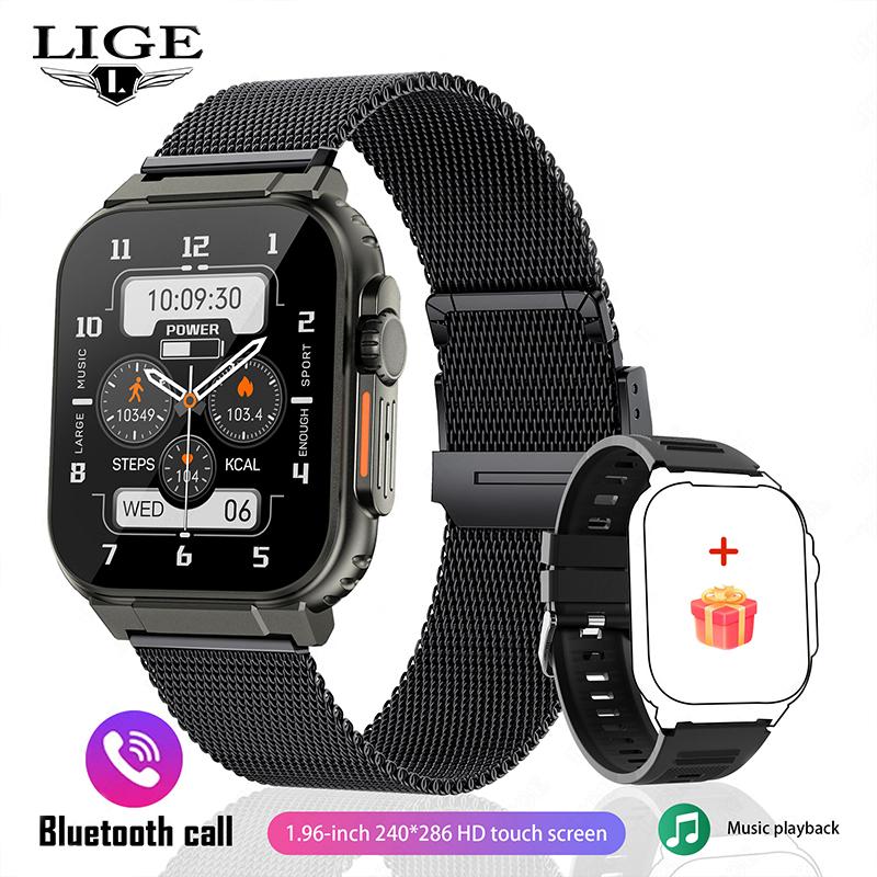 AMOLED HD Bildschirm Bluetooth Anruf Frauen Smart Uhr Männer 600Mah Große Batterie 100+ Sport Fitness Tracker Wasserdichte Smartwatch mann Mesh belt schwarz