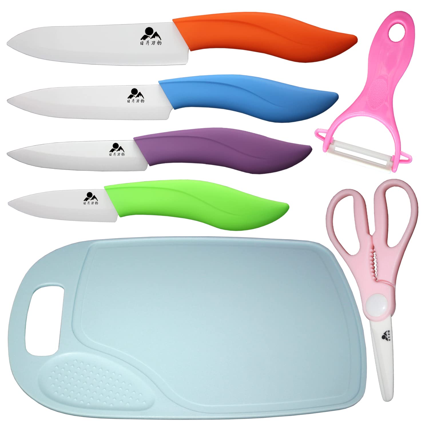 Nissho Besteck Messerset Küchenutensil Santoku Kleines Santoku Schneiden Petty Küche und Schäler [Keramikset] [7-teiliges Set] Messer, Messer, Brett,