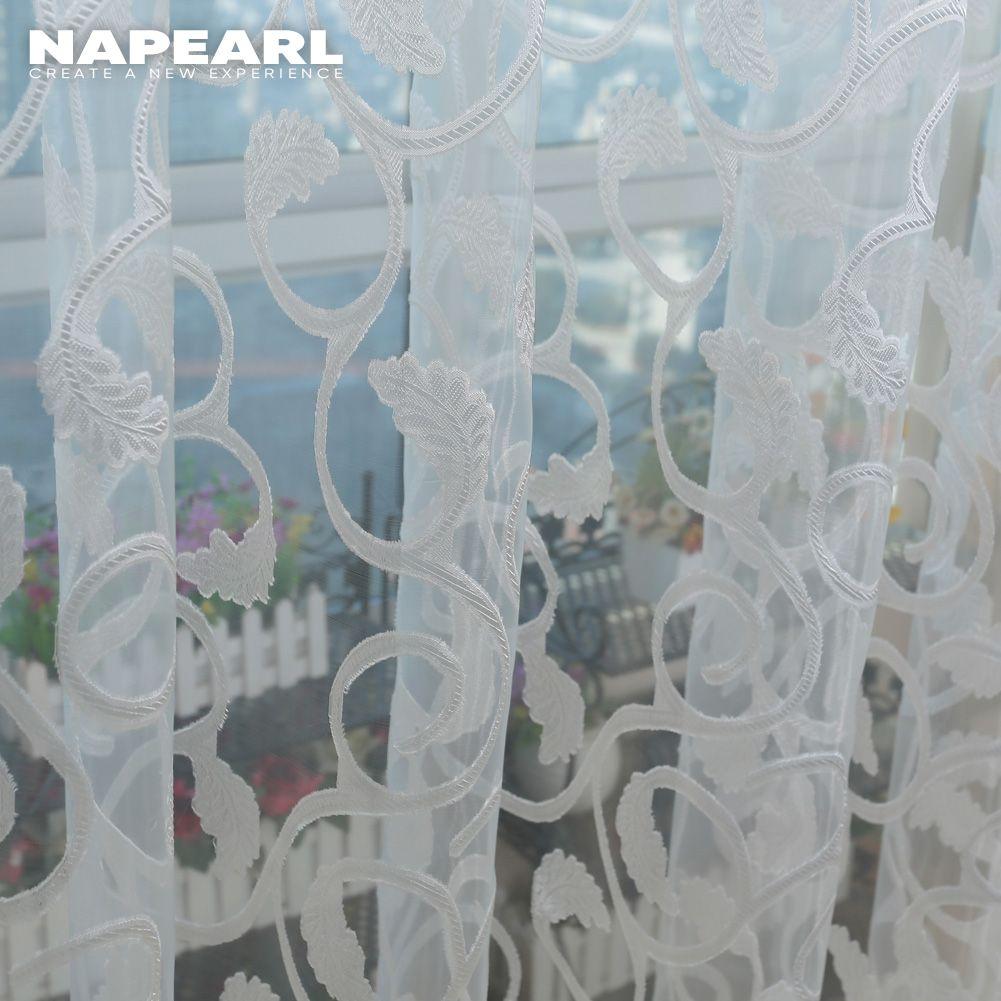 1 PC NAPEARL Moderner Blumen-Vorhang, Jacquard-Fenster-Tüll, eleganter Vorhang, Wohnzimmer-Vorhang W300 x L250 weiß
