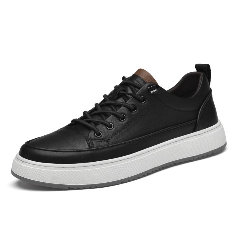 Mode Turnschuhe Echtes Leder Schuhe Männer Turnschuhe Mode Marke Junge Männer Casual Schuhe Flache Coole Männliche Weiß schwarz Schuhe 43 schwarz
