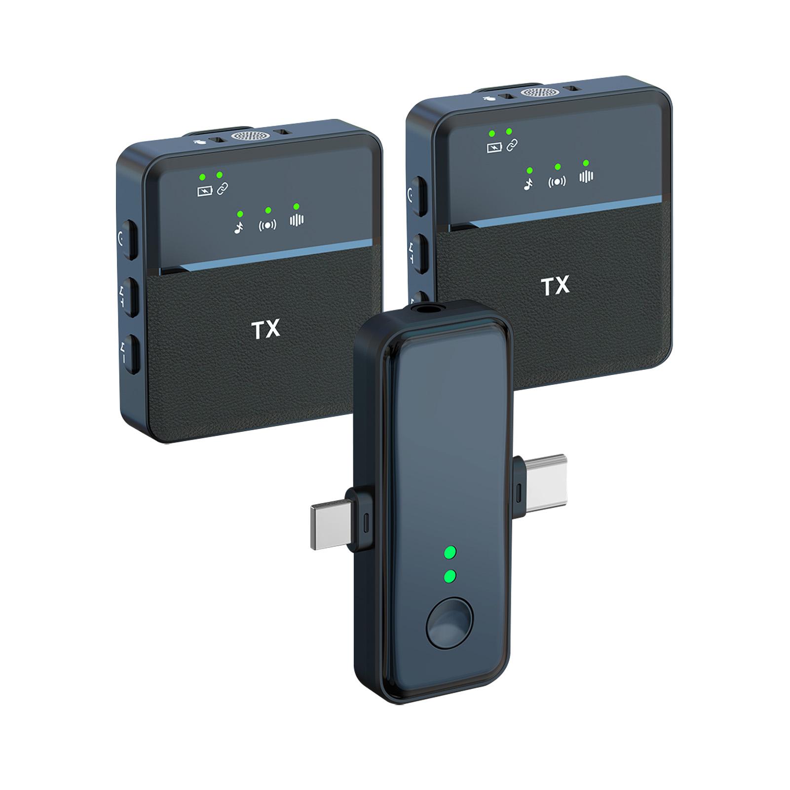 2,4G Wireless Lavalier-mikrofon System Dual Mikrofon Eingebaute Noise Reduktion Chip Stecker und 1 Receiver with 2 Microphones schwarz