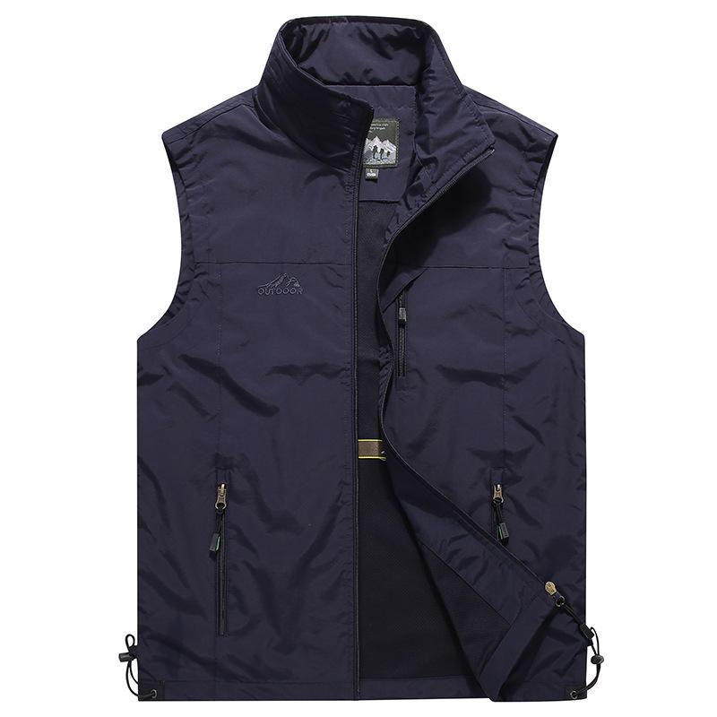 Herren Weste Frühling Sommer Outdoor Freizeit Schnelltrocknende Weste Einfache Mode Stehkragen Weste Ärmellose Jacke mit Taschen L dunkelblaue