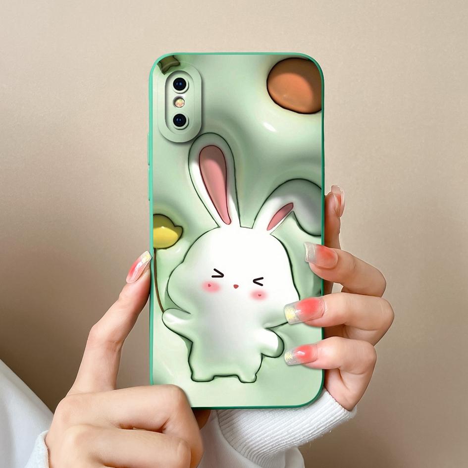 Niedliche Hülle mit Frosch-Kaninchen-Muster für Apple iPhone 13 14 15 Pro Max 13 Mini 15 Plus X XS Max XR Rückseite Anti-Drop-Schutzhülle aus weichem Silikon für die iPhone-Hülle iPhone 15