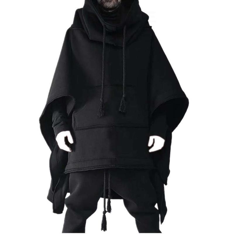 Personalisierte Herrenjacke mit Kapuze, große Größe, lockere, bequeme Kapuzenjacke, lange Fledermaus-Windjacke 6XL schwarz