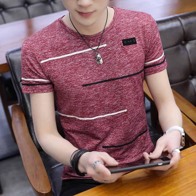 Sommer-Herren-Kurzarm-T-Shirt aus Eisseide, runder Ausschnitt, halbärmelige Kleidung, Herrenbekleidung, bedrucktes Hemd, T-Shirt mit Unterhemd XL rot