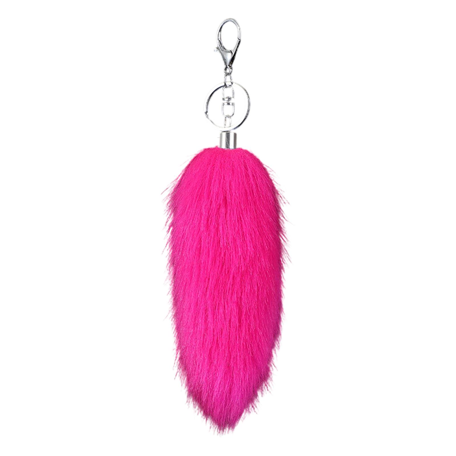 16cm Langer Tier Schwanz Schlüsselanhänger aus Kunstfell Weicher Taschenanhänger Handtaschen Telefon Zubehör Auto Schlüssel Dekoration und Zubehör heißes rosa