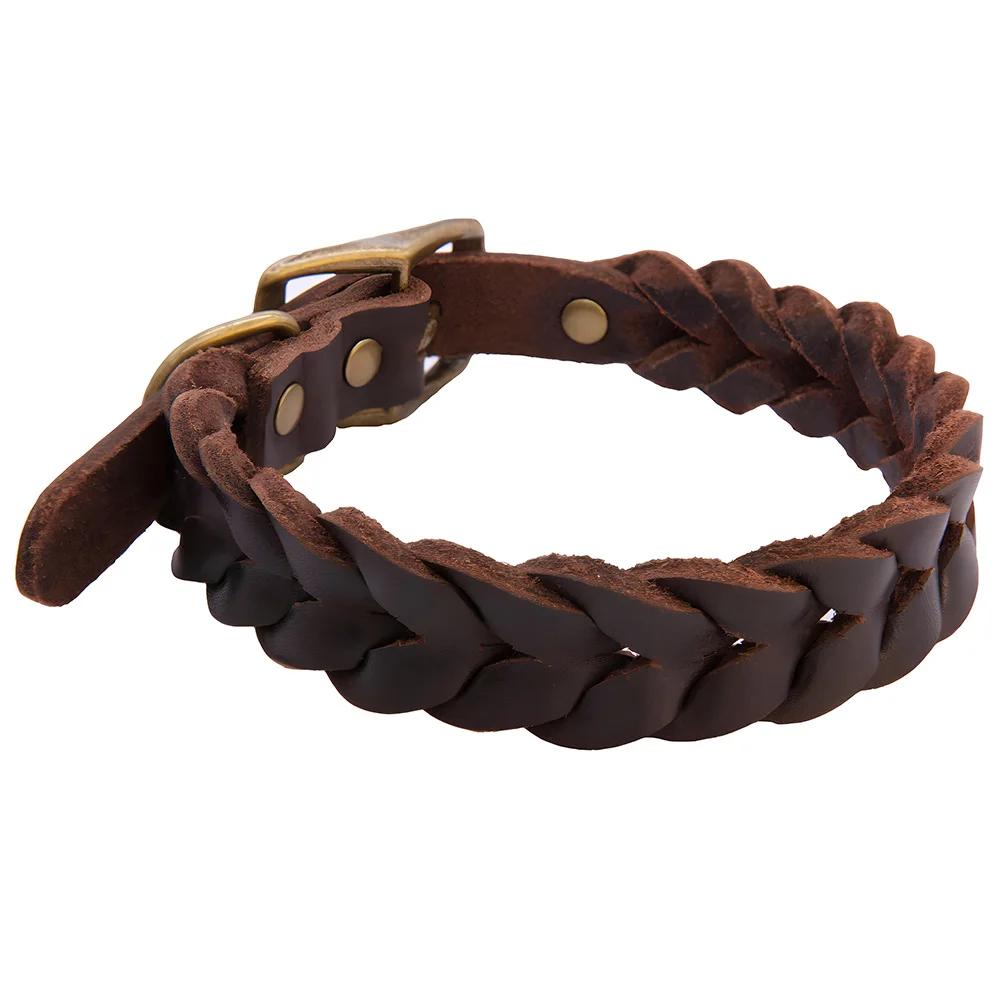Hundehalsbänder aus echtem Leder, langlebige Hundehalsbänder aus geflochtenem Leder für kleine, mittelgroße und große Hunde, Deutscher Schäferhund, Hundezubehör S neck 27-34cm braun