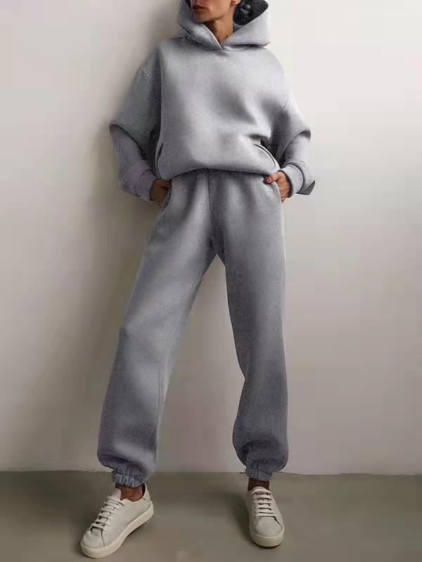 Damen Elegante Feste Sets Für Damen Warme Hoodie Sweatshirts Und Lange Hose Mode Zweiteilige Sets Damen Sweatshirt Anzüge XL grau