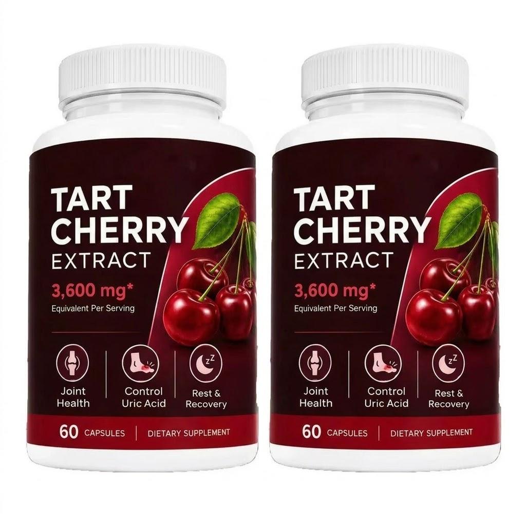 Sauerkirschextrakt 3600 mg Äquivalent pro Portion – Nahrungsergänzungsmittel für Gelenkgesundheit, Harnsäurereinigung & erholsamen Schlaf (60 Kapseln) 2pack