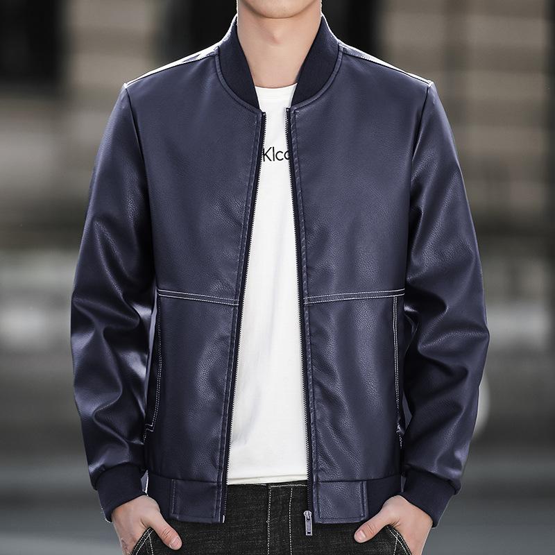 Frühling und Herbst Neue Stil Baseball Kragen Leder Jacke männer Slim Hübsche Jacke Jugend Motorrad Stehkragen Leder Jacke 4XL