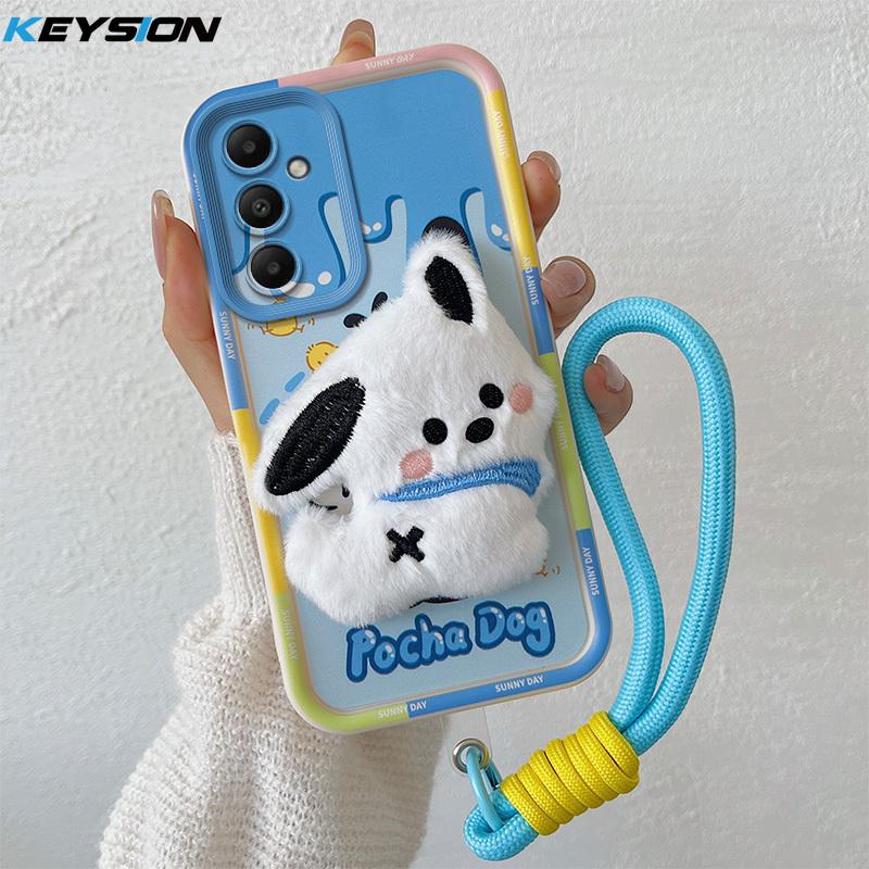 KEYSION Niedliche 3D-Cartoon-Plüschhülle für Samsung A16 4G 5G mit Lanyard, weiche Silikon-Stoßschutzhülle für Galaxy S23 FE 5G for Galaxy S23 FE