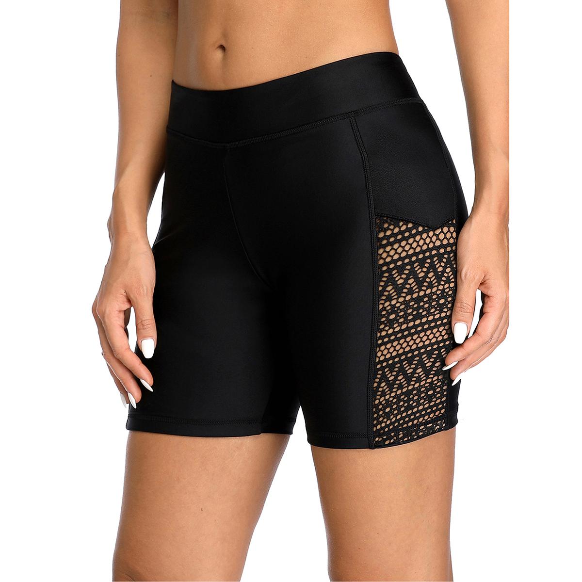 Charmleaks Damen-Badeshorts mit hoher Taille, ausgehöhlte Badehose, Bikinihose, Badebekleidung, Slip, geteilte Badehose M schwarz