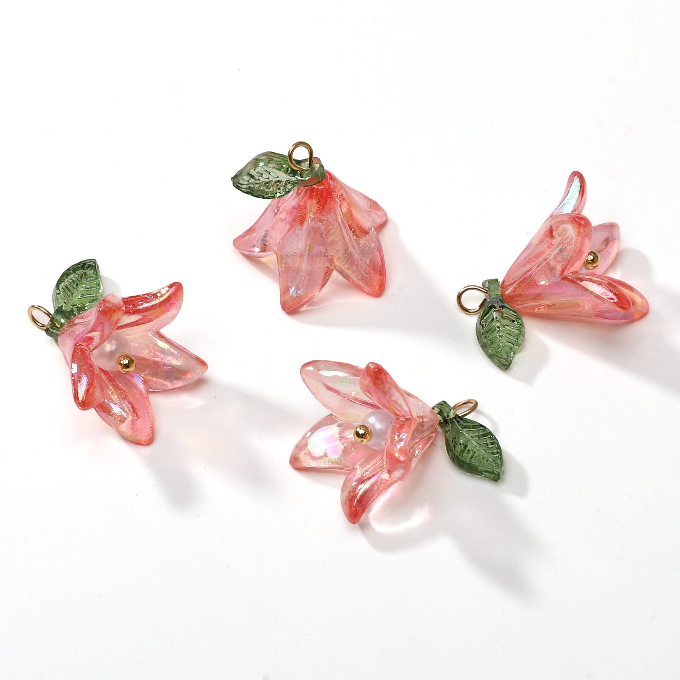 2/10 Stück Lilienanhänger Perle Acrylperlen Für DIY Halskette Armband Ohrringe Schmuckherstellung Bastelzubehör 10pcs rot