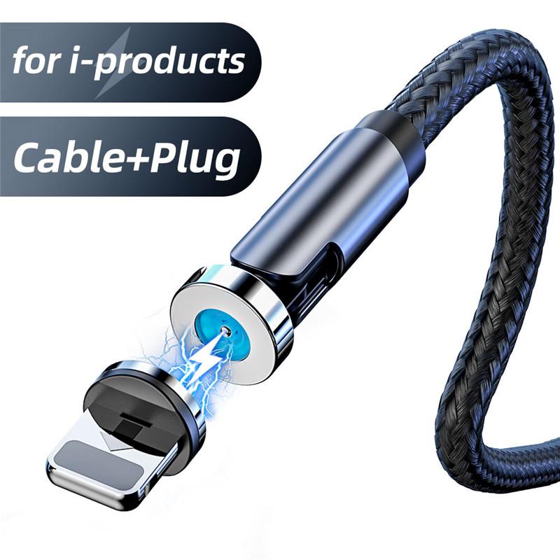 FONKEN 540o Rotation Magnetisches Kabel Micro USB Magnetisches Ladekabel Rotierendes USB Typ C Magnetkabel für iPhone Xiaomi Samsung Kabel 1M Cable+iOS Plug schwarz