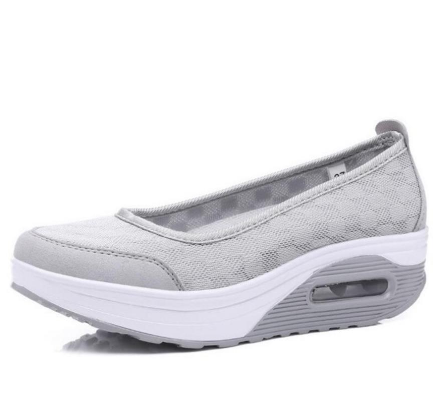 Akexiya Neue Damen Mesh Atmungsaktive Schuhe Damen Dicke Schuhe Lässiger Komfort Niedrige Absätze Slipper Krankenschwester Erhöhungsschuhe Damen Mujer 39 graue