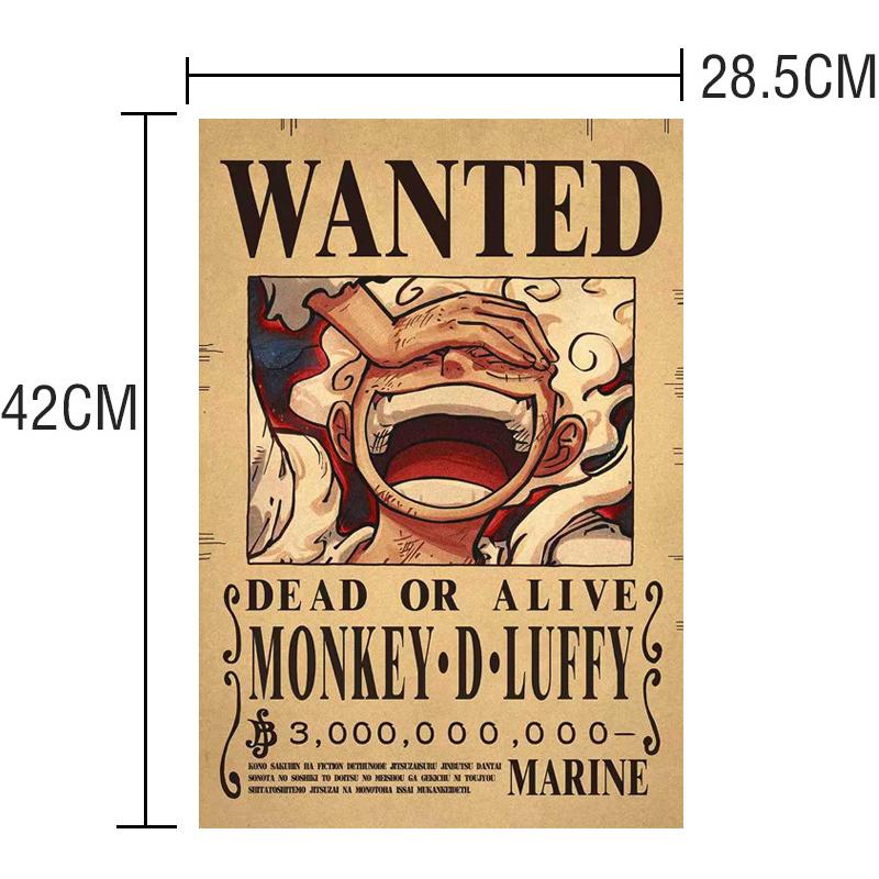 Anime One Piece Ruffy 3 Billion Bounty Wanted Poster Vier Kaiser Kid Actionfiguren Vintage Wanddekoration Poster Spielzeug Monkey D Luffy schwarz/braun