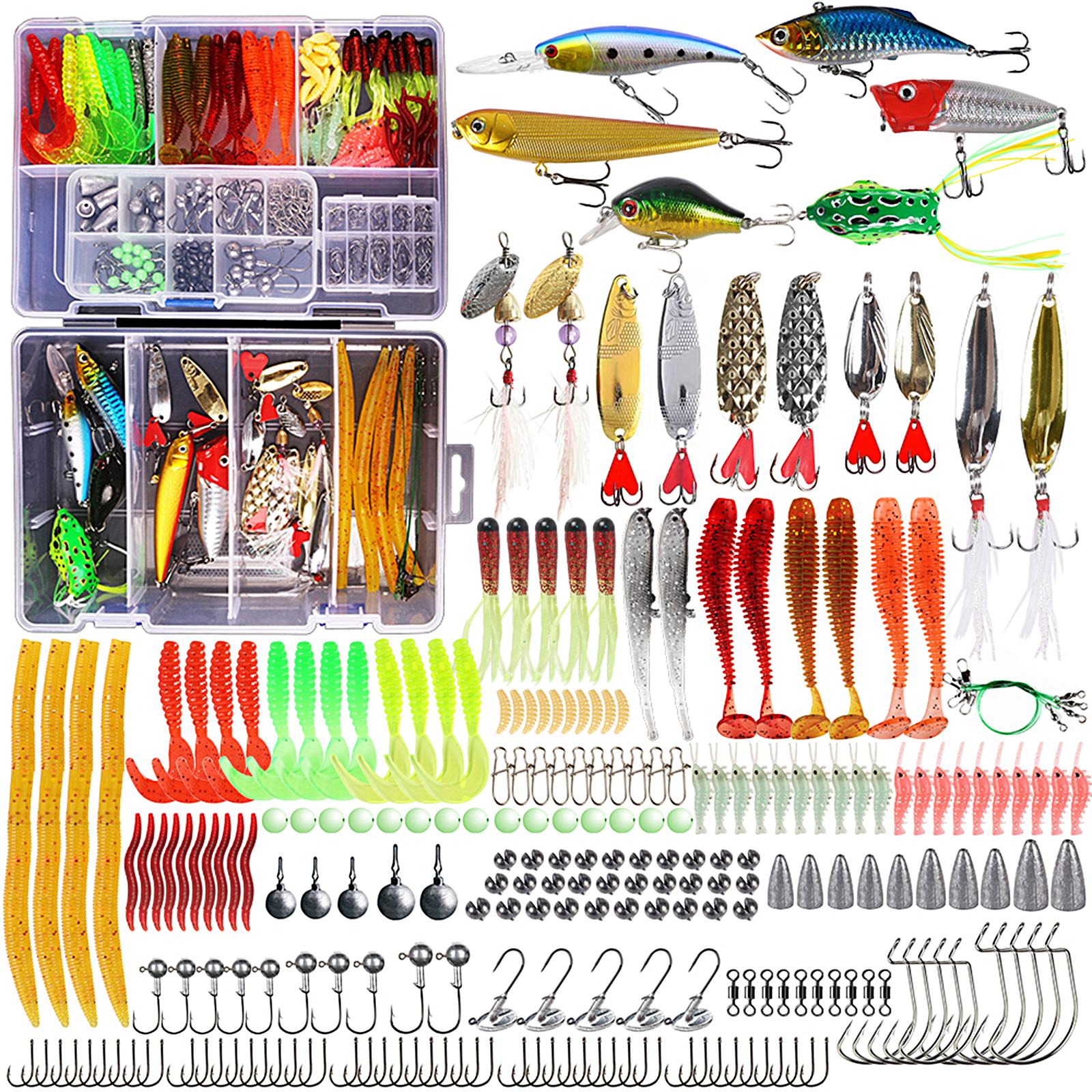 Angelköder für Süßwasser, 327-teiliges Angelköder-Set, Angelbox mit Angelausrüstung und Zubehör, Crankbait, weicher Wurm, Spinner, Löffel