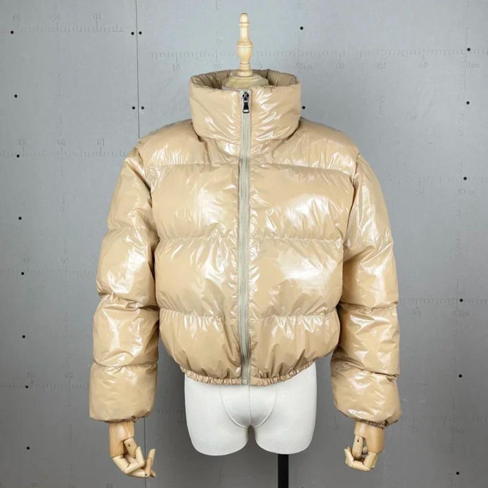 Winter Damen Reißverschluss Fliegen Parkas Jacken Streetwear Langarm Reißverschluss Lässig Daunen Wollmäntel Slim Lässige Jacken XXL beige