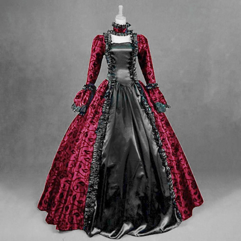 (Dida) Damen Herbst Winter Gothic Retro Blumendruck Ballkleid Kleid XXXXL heißes rosa