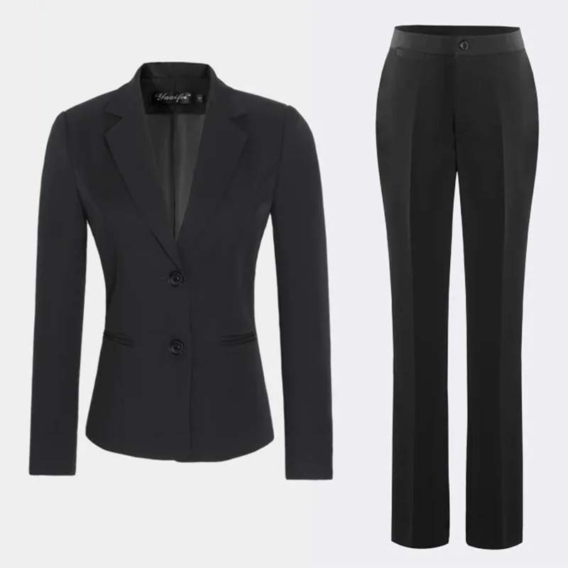 2-teiliger schwarzer Blazeranzug für Damen, formelle Geschäftskleidung, Arbeitskleidung, Temperament, Mode, einfacher Blazer, Blazer + Anzughose S schwarz