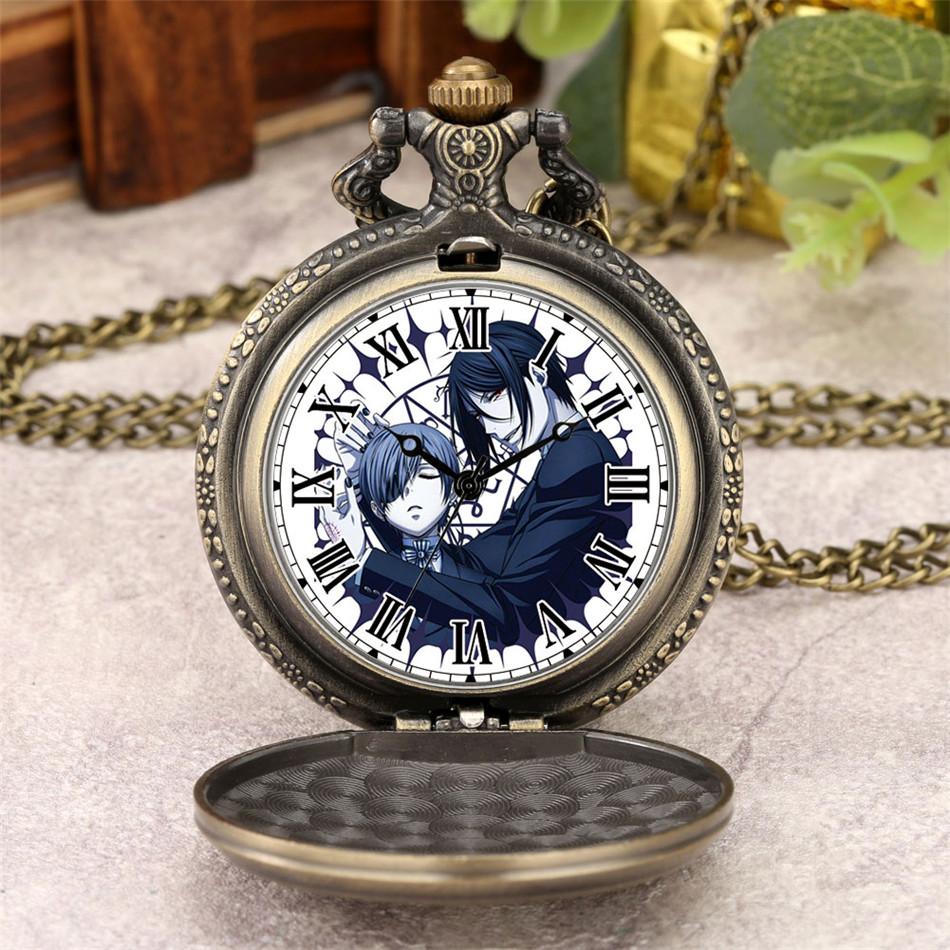 Anime Zifferblatt Vintage Taschenuhr Dünne Kette Anhänger Uhr Casual Cartoon Uhren Geschenke Studenten Retro Uhr bronze