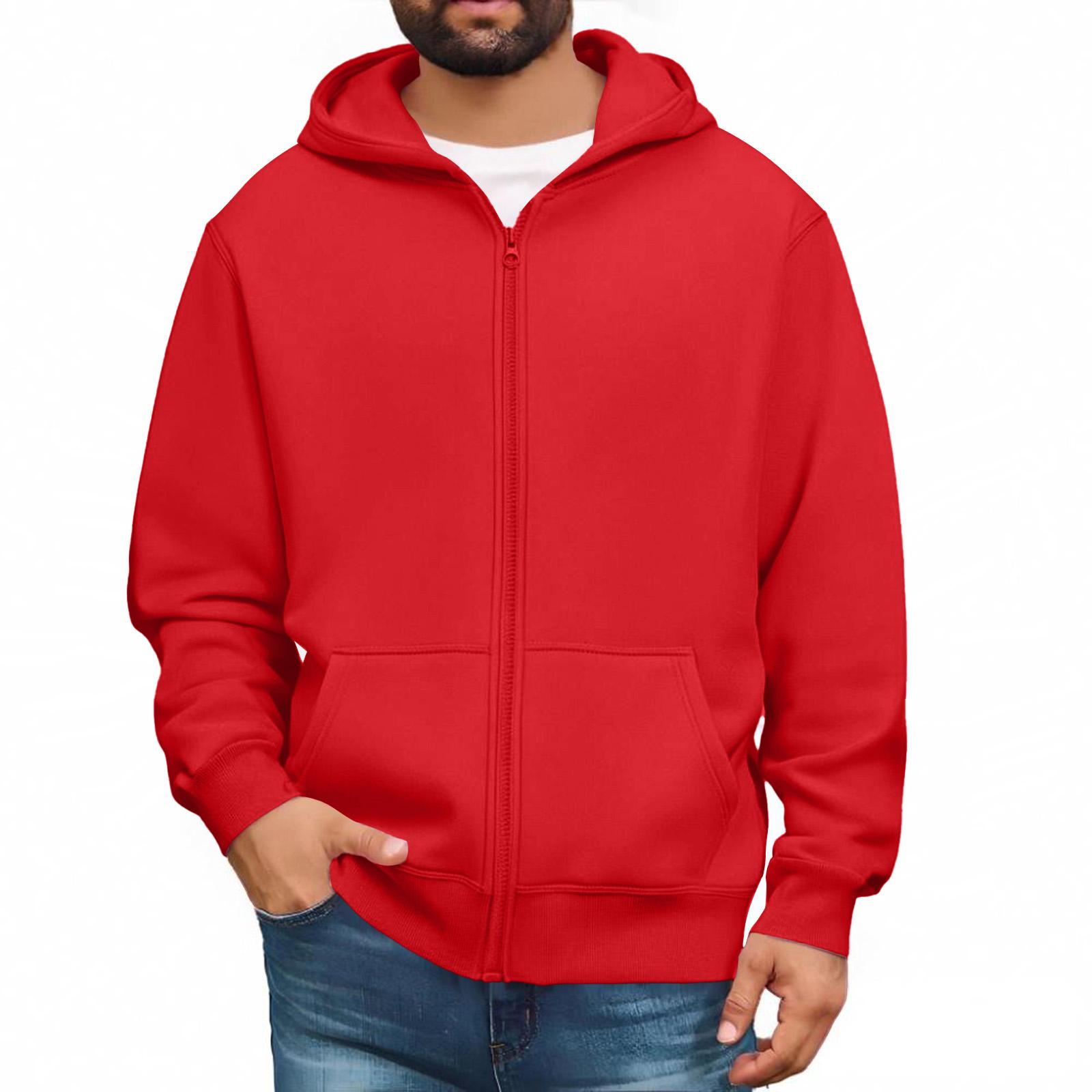Herren Sweatshirts mit durchgehendem Reißverschluss, langärmlige Pullover-Tops, lässige und große Jacken mit Taschen XXL rot