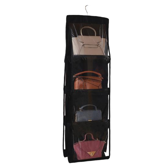 Taschen-Aufbewahrungstasche, doppelseitig, transparent, sichtbar, 6/8 Taschen, hervorragend belastbar, Handtaschen-Geldbörsen-Organizer, staubdicht, Kleiderschrank, Schrank, Taschen-Hängehalter B schwarz