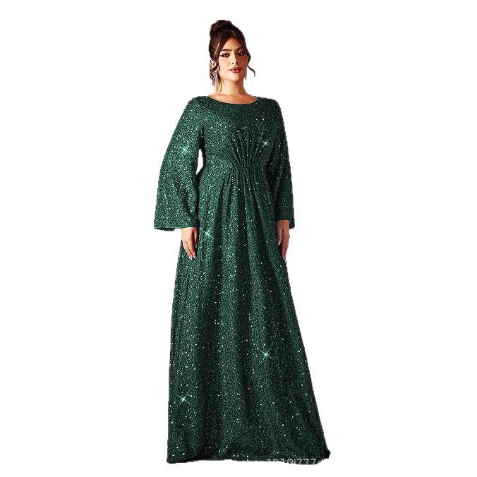 Elegantes mittelärmeliges großes Pendel figurbetontes Kleid V-Ausschnitt langärmeliges Fishtail-Abendkleid große Größe sexy Glanz hohe Taille langes Kleid 2XL