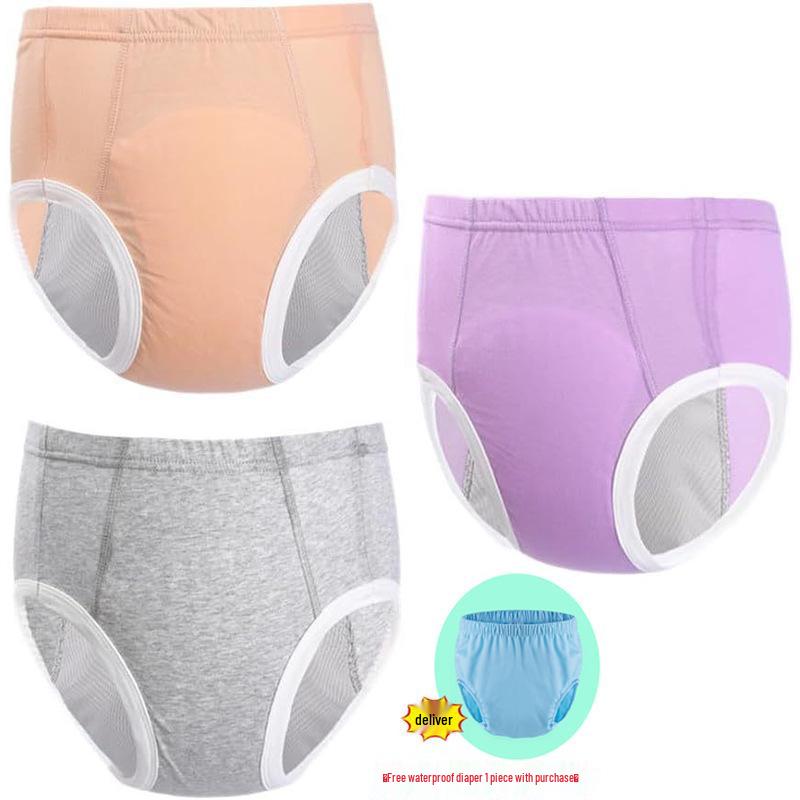 Waschbare, auslaufsichere Windeln für Erwachsene aus reiner Baumwolle - 3 kaufen, 1 gratis bekommen! XXXL (Waist 2.5-3.4 feet, 100-140kg) violett/graue