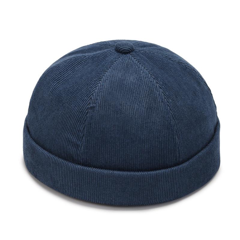 Sommer Vintage Baumwolle Schirmlose Skull Cap Beanie Mütze Tragbar Hip Hop Hüte Herren Damen Docker Mützen Einfarbige Kuppelmützen 2023 navy blau