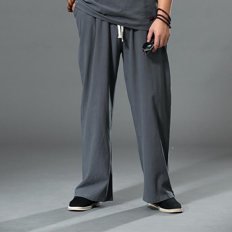 Hosen Große Größe Sommer Männer Baumwolle Hohe Große Größen Breite Bein Leinen Hose Übergroße Jogger Hosen Männlich Plus größe Lose Hosen Männer XXXXL grau