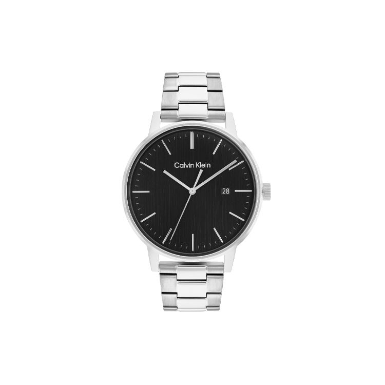 Calvin Klein Timeless Serie Uhr Quarzwerk Stahlarmband 43mm Schwarzes Zifferblatt Herrenuhren 25200053 Silver Strap Black Dial