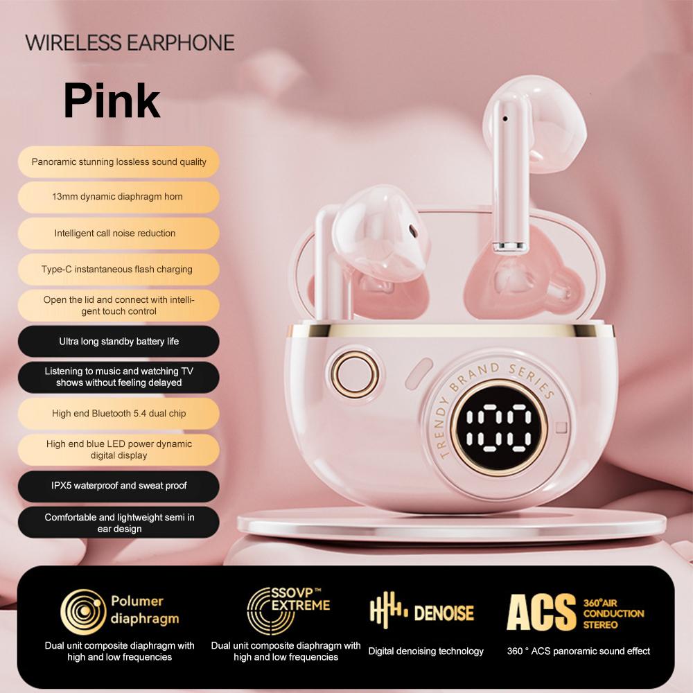 Bluetooth 5.4 Kopfhörer Kabellose Kopfhörer Mini Gaming Ohrhörer LED-Anzeige Geräuschunterdrückung Headsets HiFi Stereo Kopfhörer