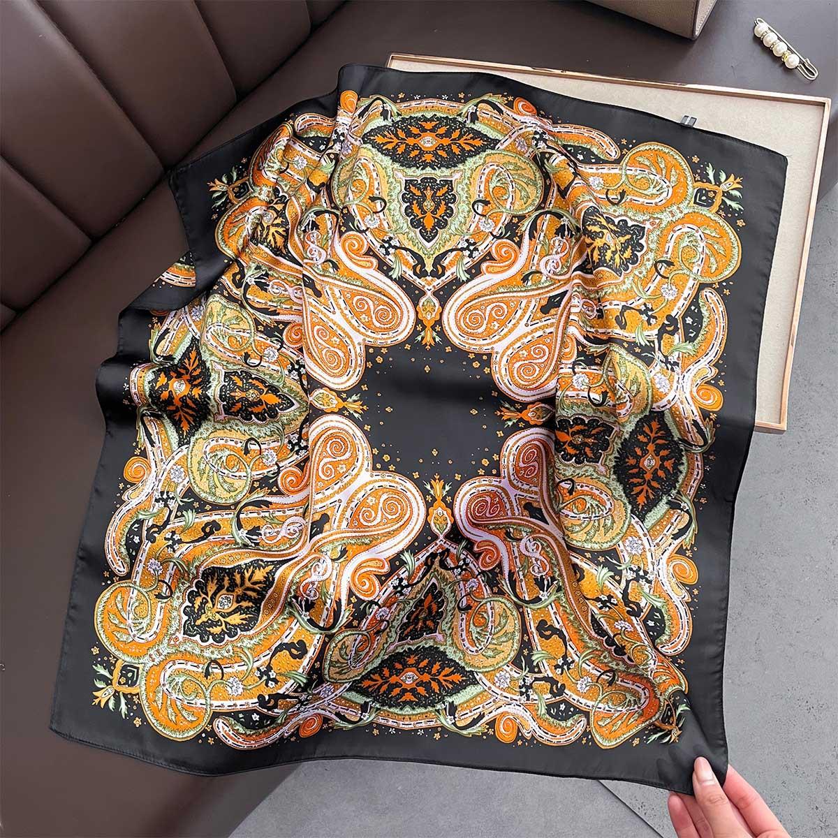 1 Stück Quadratisches Tuch Damen Weiches Satin Bandana Paisley-Druck Taschentuch Hijab Stirnband Mode Haartuch Mode Halstuch Hijab brown