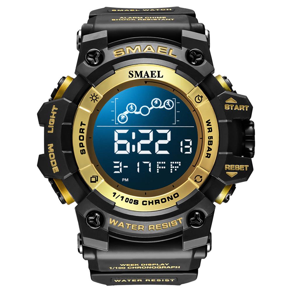 SMAEL Quarzuhr Herrenuhren, großes Zifferblatt, wasserdicht, Multifunktions-Leucht-Einzelanzeige, elektronische Uhr, Outdoor-Sport-Armbanduhr With Package gold