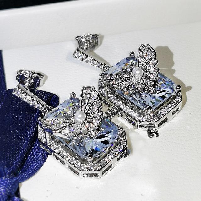 Trendy S925 Sterling Silber 3aaa Cubic Zirkon Tropfen Ohrring Für Frauen Silber 925 Schmuck Bizuteria Edelstein Granat Box Mädchen silber