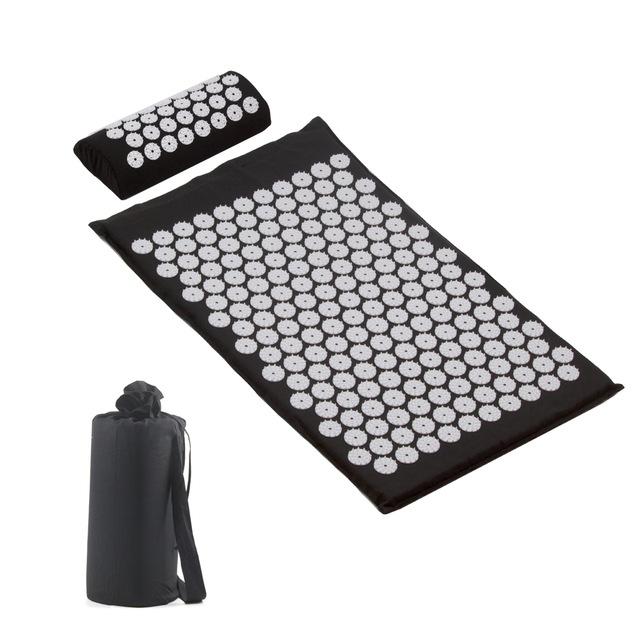 Akupressur-Massagegerät-Matte, zurückgesetzt, Körper-Fußkissen, Massage-Pad, lindert Stress, Schmerzen, Shakti Acupuntura, Yoga-Spike-Matte mit Kissen 3pcs schwarz