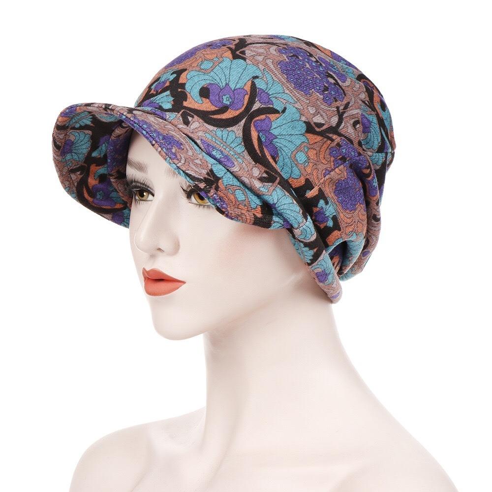 Bequeme Chemo-Mützen mit Print-Design Schirmmütze Modisches Chemo-Kopftuch Kopftuch blau