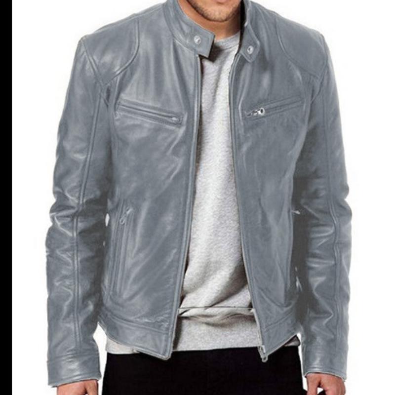 Herrenjacke mit Stehkragen, durchgehendem Reißverschluss, Brusttaschen und verstellbaren Bündchen XL graue