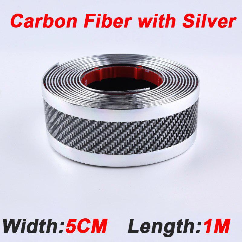 1M Carbon Faser Gummi Styling Auto Aufkleber Tür Sill Schutz Waren ZubehörCarbon Tür Sill für Auto Zubehör Carbon Fiber Silver
