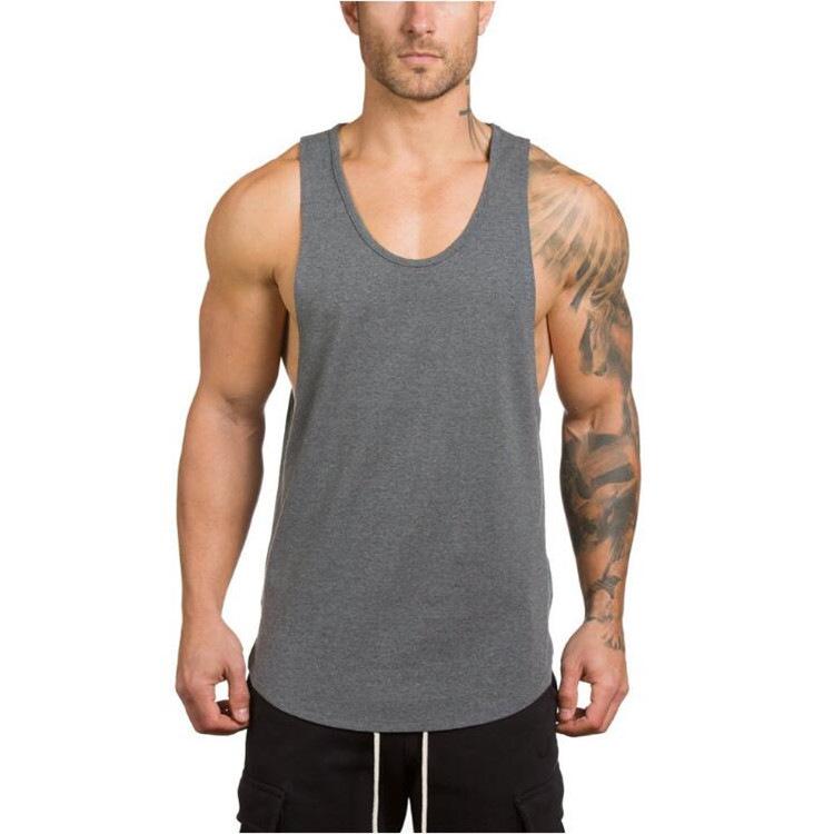 Herren einfarbiges V-Ausschnitt Fitness Tanktop für Bodybuilding & Training XL graue