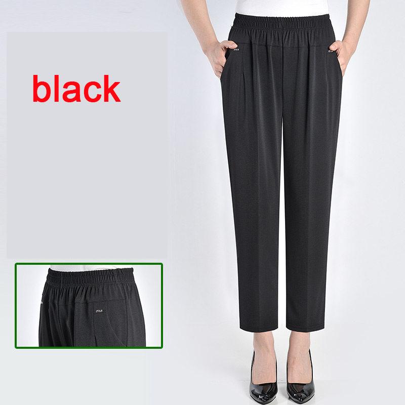 XL-8XL Sommer Eis Seide Fett Mutter Hosen Mittleren Alters Alte Frauen Hosen Oma Lose Hosen Große 8XL schwarz