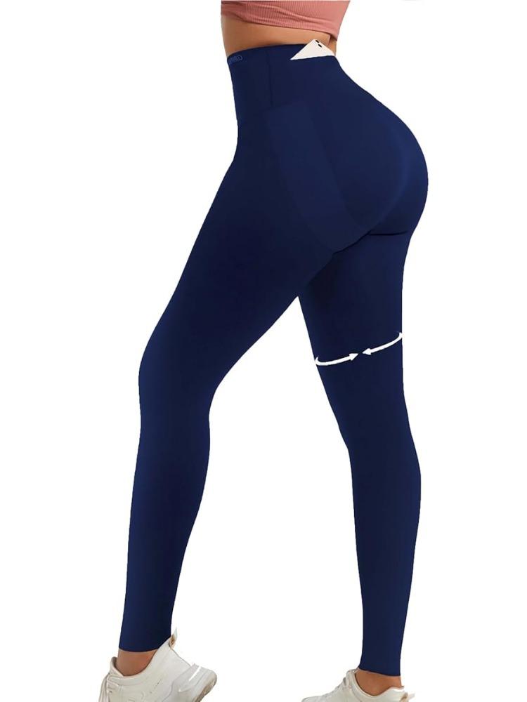 Damen Kompressions-Leggings, Yoga-Hose, hüftnahtlos, hohe Taille, Bauch-Stretch-Shaping-Hose, lässige Sport-Fitnesshose XL&XXL navy blau