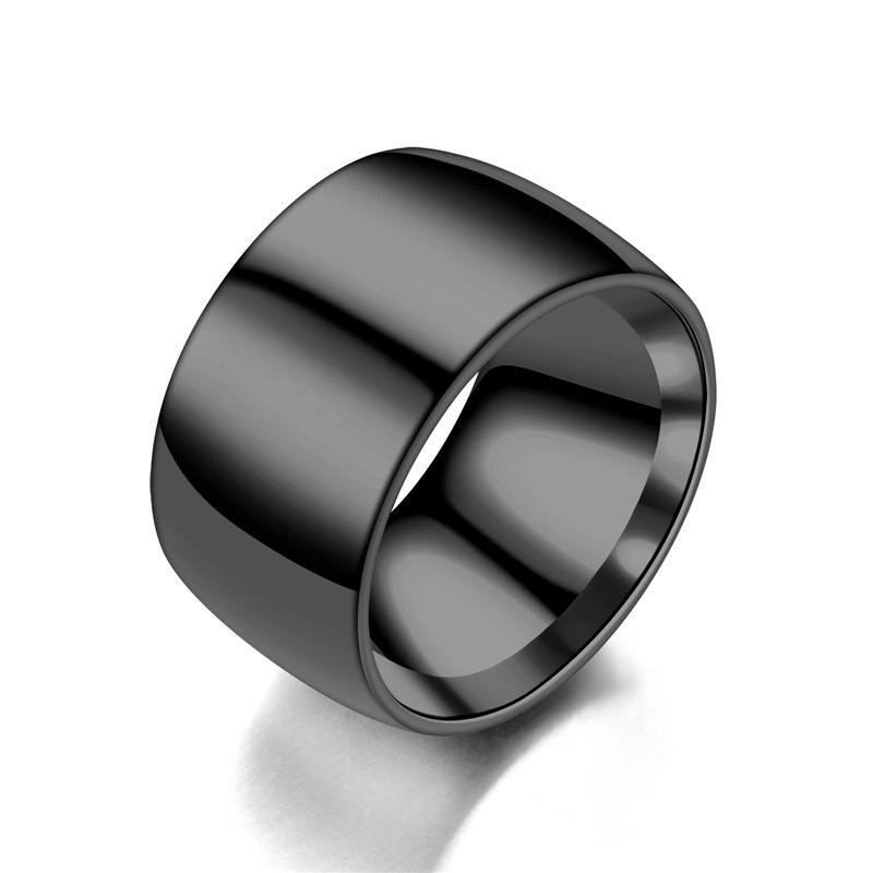 Breiter 12mm Herrenring Titanstahlringe Breiter Glänzender Großer Herrenring Feiner Schmuck Herrenschmuck 10 schwarz